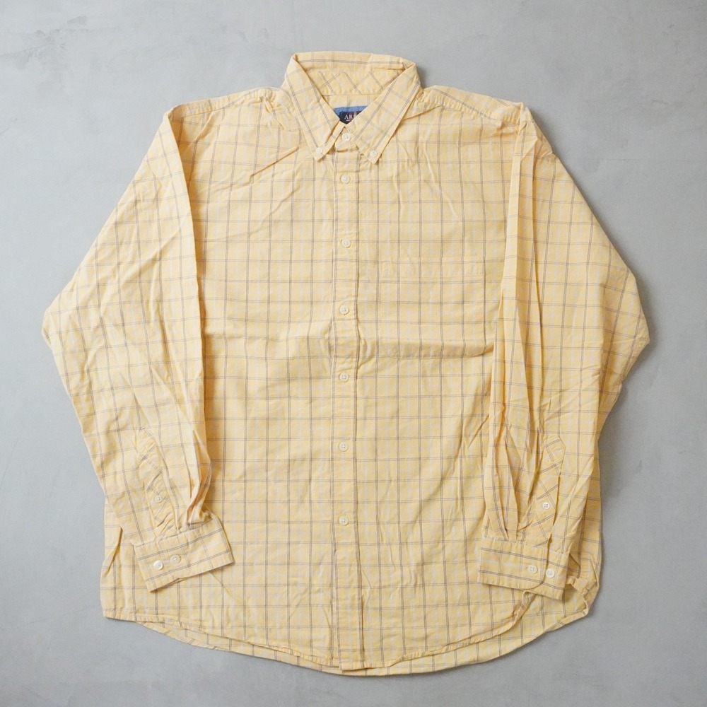 Vintage Arrow Plaid Button Down Shirt Large Mens Yellow Check Long Sleeve Cotton